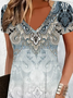 Women Floral Short Sleeve Summer Printing Dress V Neck Daily Casual Midi Fit & Flare Dress A-Line Dress