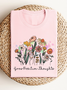 Women Floral Short Sleeve Tee T-shirt Crew Neck Casual Summer Top