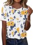 Women Floral Short Sleeve Tee T-shirt Crew Neck Casual Summer Top
