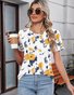 Women Floral Short Sleeve Tee T-shirt Crew Neck Casual Summer Top