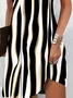 Women Striped Short Sleeve Summer Printing Dress V Neck Daily Casual Midi Fit & Flare Dress A-Line Dress