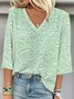 Women 3D Printing Three Quarter Sleeve Blouse Spring/Fall V Neck Daily Casual Top