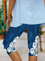 Women Faux Denim Print Graphic Capris Elastic Waist Pant Casual Summer Trousers