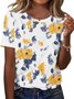 Women Floral Short Sleeve Tee T-shirt Crew Neck Casual Summer Top