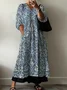 Women Floral Half Sleeve Summer Printing Dress V Neck Daily Casual Maxi A-Line Dress