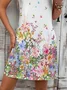 Women Floral Sleeveless Summer Printing Dress Crew Neck Daily Casual Midi Tank X-Line Dress