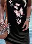 Women Butterfly Sleeveless Summer Printing Dress Crew Neck Daily Casual Midi Tank X-Line Dress