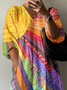 Women Hippie Half Sleeve Summer Printing Dress V Neck Daily Casual Maxi A-Line Dress