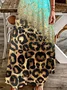 Women Leopard Sleeveless Summer Printing Dress V Neck Daily Casual Maxi Slip Dress X-Line Dress
