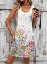 Women Floral Sleeveless Summer Printing Dress Crew Neck Daily Casual Midi Tank X-Line Dress