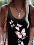 Women Butterfly Sleeveless Summer Printing Dress Crew Neck Daily Casual Midi Tank X-Line Dress