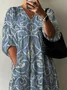 Women Floral Half Sleeve Summer Printing Dress V Neck Daily Casual Maxi A-Line Dress