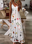 Women Floral Sleeveless Summer Printing Dress V Neck Daily Casual Maxi Slip Dress X-Line Dress