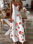Women Floral Sleeveless Summer Printing Dress V Neck Daily Casual Maxi Slip Dress X-Line Dress