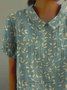Women Floral Short Sleeve Shirt Summer Printing Shawl Collar Daily Casual Top