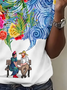 Women Floral Short Sleeve Tee T-shirt Crew Neck Printing Casual Summer Graphic Tee Top