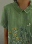 Women Floral Short Sleeve Shirt Summer Printing Shawl Collar Daily Casual Top