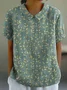 Women Floral Short Sleeve Shirt Summer Printing Shawl Collar Daily Casual Top