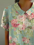 Women Floral Short Sleeve Shirt Summer Printing Shawl Collar Daily Casual Top