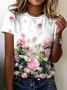 Women Floral Short Sleeve Tee T-shirt Crew Neck Printing Casual Summer Graphic Tee Top