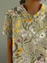 Women Floral Short Sleeve Shirt Summer Printing Shawl Collar Daily Casual Top