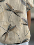 Women Dragonfly Short Sleeve Shirt Summer Printing Shawl Collar Daily Casual Top