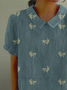 Women Floral Short Sleeve Shirt Summer Printing Shawl Collar Daily Casual Top