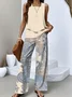 Women Paisley Two-Piece Set Daily Sleeveless Casual Summer Top With Pants Matching Set