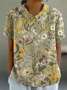 Women Floral Short Sleeve Shirt Summer Printing Shawl Collar Daily Casual Top