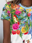 Women Floral Short Sleeve Tee T-shirt Crew Neck Printing Casual Summer Graphic Tee Top