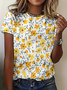 Women Floral Short Sleeve Tee T-shirt Crew Neck Printing Casual Summer Graphic Tee Top