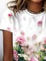 Women Floral Short Sleeve Tee T-shirt Crew Neck Printing Casual Summer Graphic Tee Top
