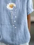 Women Floral Short Sleeve Shirt Summer Printing Shawl Collar Daily Casual Top