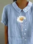 Women Floral Short Sleeve Shirt Summer Printing Shawl Collar Daily Casual Top
