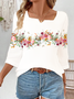 Women Floral Three Quarter Sleeve Blouse Spring/Fall Printing Notched Daily Casual Top