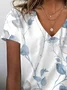 Women Floral Short Sleeve Tee T-shirt V Neck Printing Casual Summer Graphic Tee Top