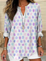 Women Geometric Half Sleeve Blouse Summer Shawl Collar Daily Casual Top