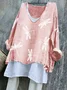 Women Animal Long Sleeve Tee T-shirt V Neck Vintage Spring/Fall Top