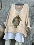 Women Animal Long Sleeve Tee T-shirt V Neck Vintage Spring/Fall Top