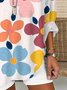 Women Floral Half Sleeve Blouse Summer Shawl Collar Daily Casual Top