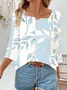 Women Floral Three Quarter Sleeve Blouse Spring/Fall Printing Notched Daily Casual Top