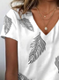 Women Feather Short Sleeve Tee T-shirt V Neck Printing Casual Summer Graphic Tee Top