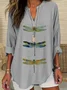 Women Animal Half Sleeve Blouse Summer Shawl Collar Daily Casual Top
