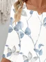 Women Floral Three Quarter Sleeve Blouse Spring/Fall Printing Notched Daily Casual Top