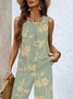 Women Floral Printing Two-Piece Set Daily Sleeveless Casual Summer Top With Pants Matching Set