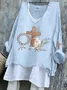 Women Easter (rabbit) Long Sleeve Tee T-shirt V Neck Vintage Spring/Fall Top