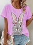Women Easter (rabbit) Short Sleeve Tee T-shirt Crew Neck Casual Summer Top
