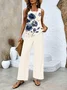 Women Floral Printing Two-Piece Set Daily Sleeveless Casual Summer Top With Pants Matching Set