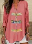 Women Animal Half Sleeve Blouse Summer Shawl Collar Daily Casual Top