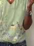 Women Floral Short Sleeve Tee T-shirt V Neck Printing Casual Summer Graphic Tee Top